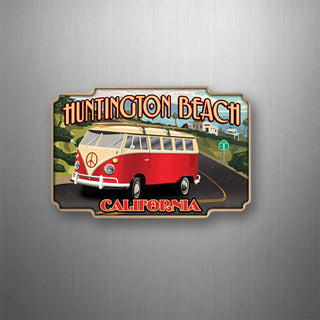 Huntington Beach  California Vintage Bus On PCH Flexible Magnet
