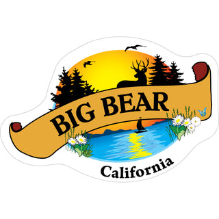 Big Bear  California   Lake & Pines Trees Scroll Sticker