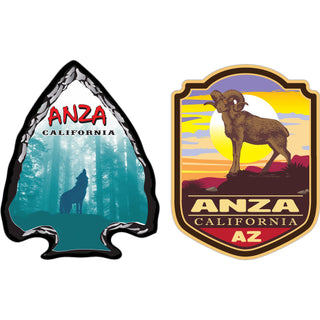 Anza Valley  California   2 Up Wolf Arrowhead and Ram Shield Sticker