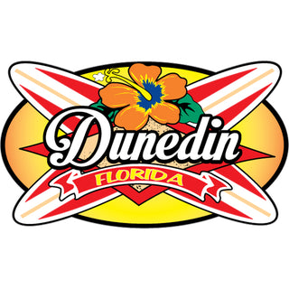 Dunedin  FL Crossing Longboards on Oval Sticker