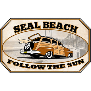 Seal Beach CA Woody Follow The Sun Sticker