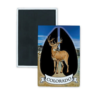 Colorado Deer and Hoof Print Rectangle Badge Magnet