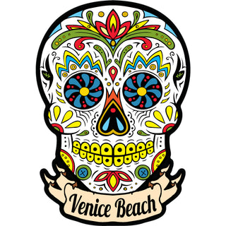 Venice Beach   White Banner Sugar Skull Sticker