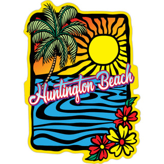 Huntington Beach   Abstract Sunset & Flowers Sticker