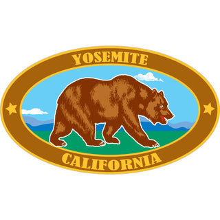Yosemite  California   Gold & Brown Bear Oval Sticker