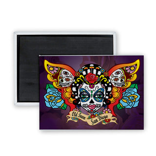 Old Town San Diego   Butterfly Sugar Skull Rectangle Badge Magnet