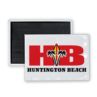 Huntington Beach  California Fat Letters Surfboard & Palm Trees Rectangle Badge Magnet