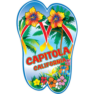 Capitola  California   Flip Flops with Flowers Vertical Sticker