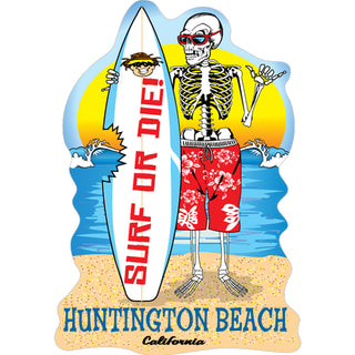 Huntington Beach  California   Surf Or Die Skeleton Sticker