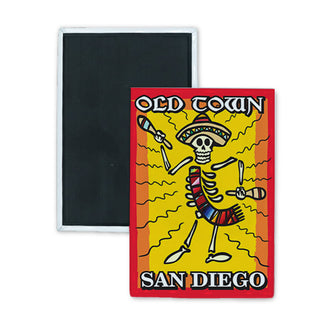 Old Town San Diego   Dancing Maraca Skeleton Rectangle Badge Magnet