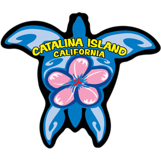 Catalina Island CA Blue Turtle with Pink Flower Sticker