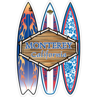 Monterey  California   3 Surfboards Wood Sign Sticker
