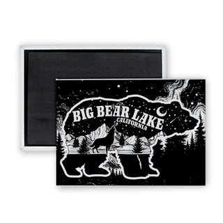 Big Bear Lake California Arrowhead Bear with Mountain Night Scene inside Rectangle Badge Magnet