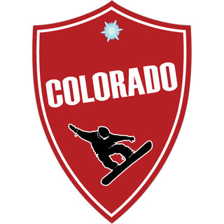 OK4 Colorado Red Vertical Shield Snowboarder small Sticker