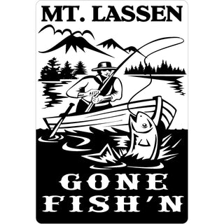 Mt. Lassen   Vintage Gone Fishin Black & White Sticker