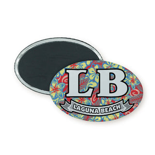 Laguna Beach   Floral Filled Euro Oval Oval Badge Magnet