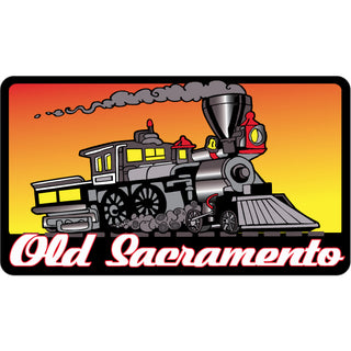 Old Sacramento   Locomotive Sunset Background Sticker