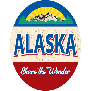 Alaska Wide Oval Blue Tan Red Sticker