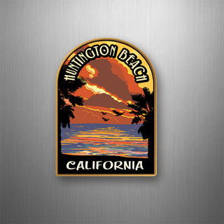 Huntington Beach  California   Retro Sunset Flexible Magnet