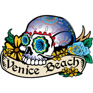 Venice Beach Day of the Dead Skull No Jaw With Blue Eyes Sticker