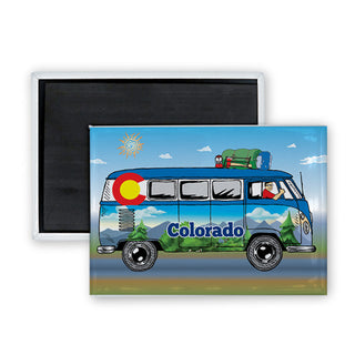 Colorado   Colorado Flag Mountain Bus Side View Rectangle Badge Magnet