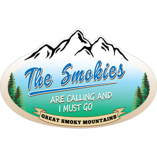 Great Smoky Mountains   The Mountains are Calling on Blue Mtn Oval Sticker