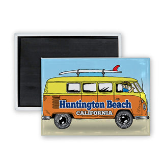 Huntington Beach  California Bus Side View Surfboard Rectangle Badge Magnet