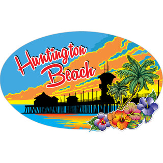 Huntington Beach Pier Sunset Flowers Pop Out Sticker