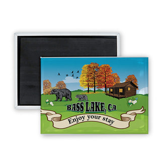 Bass Lake  CA   Cabin In The Mountains Rectangle Badge Magnet