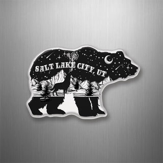 Salt Lake City  Utah Bear with Mountain Night Scene Inside 3D Magnet