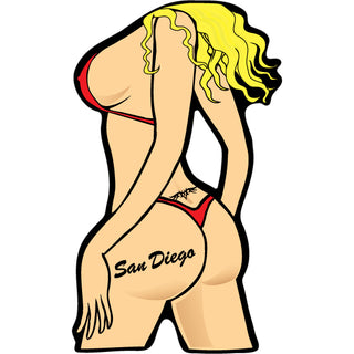 San Diego  CA   Red Bikini Backside   Postcard Sized Sticker Sticker