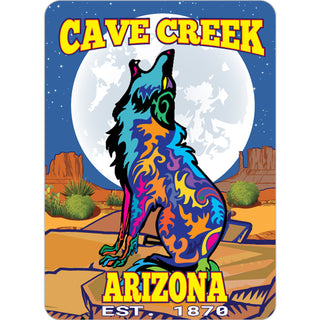 Cave Creek  Arizona est. 1870   Colorful Howling Coyote Sticker