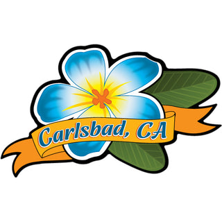 Carlsbad. CA Blue Plumeria with Banner Sticker