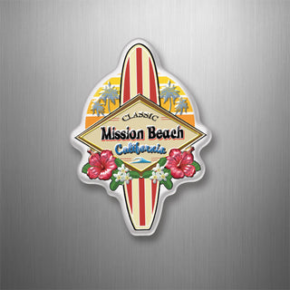 Mission Beach  California   Retro Floral Surfboard 3D Magnet