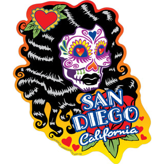 San Diego CA Black Hair Sugar Skull Sticker