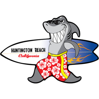Huntington Beach  California   Shark with Surfboard Sticker