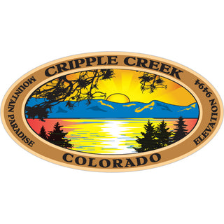 Cripple Creek CO Mountain Lake Sunset Oval Elevation 9494 Sticker