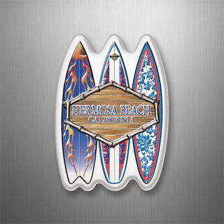 Hermosa Beach 3 Surfboards Bamboo Sign 3D Magnet