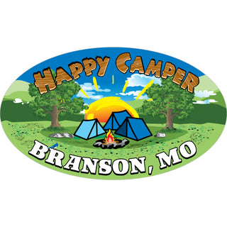 OK3 Branson Happy Camper Oval with Oak Trees Sticker