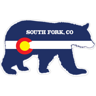OK4 South Fork CO Colorado Flag on Bear Shape Sticker