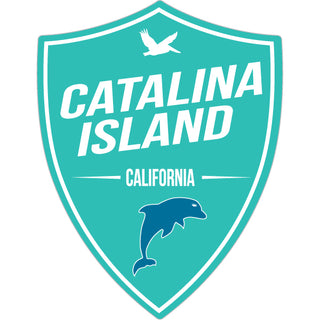 Catalina Island CA Teal Dolphin Shield Sticker