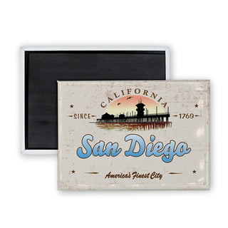 San Diego  California   Vintage Pier Silhouette Rectangle Badge Magnet