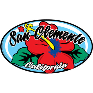 OK4 San Clemente  CA Red Hibiscus Oval (00086) Sticker