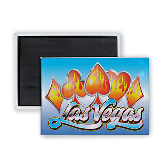Las Vegas   Flaming Card Suits Rectangle Badge Magnet
