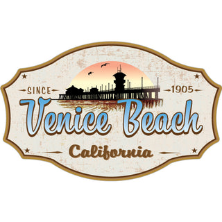 Venice Beach  California   Name Drop Vintage Rectangle Pier Silhouette Sticker