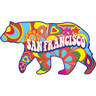 OK4 San Francisco Hippie Bear   Postcard Sized Sticker (00479) Sticker