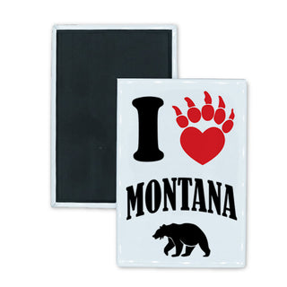 Montana   I Heart with Bear Paw and Bear Rectangle Badge Magnet