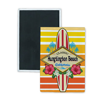 Huntington Beach  California   Retro Floral Surfboard Rectangle Badge Magnet