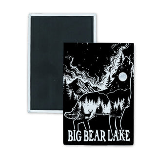 Big Bear Lake Wolf Howling Mountain Scene Rectangle Badge Magnet