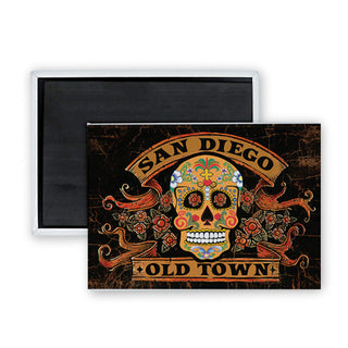 Old Town San Diego   Distressed Sugar Skull Rectangle Badge Magnet